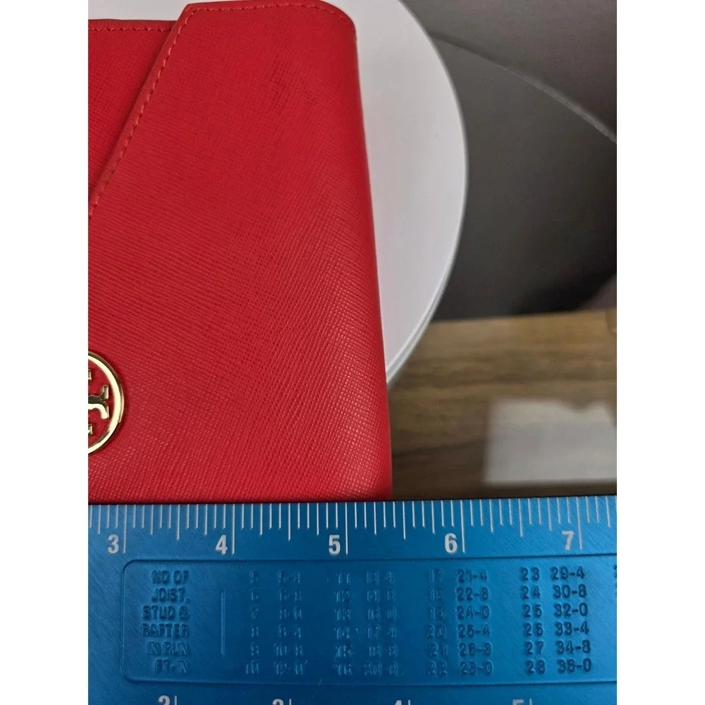 Tory Burch Robinson Red Orange Saffiano Leather Envelope Clutch Bag Mirror